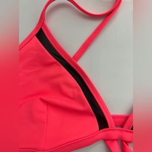 Pink mesh triangle bikini with ties